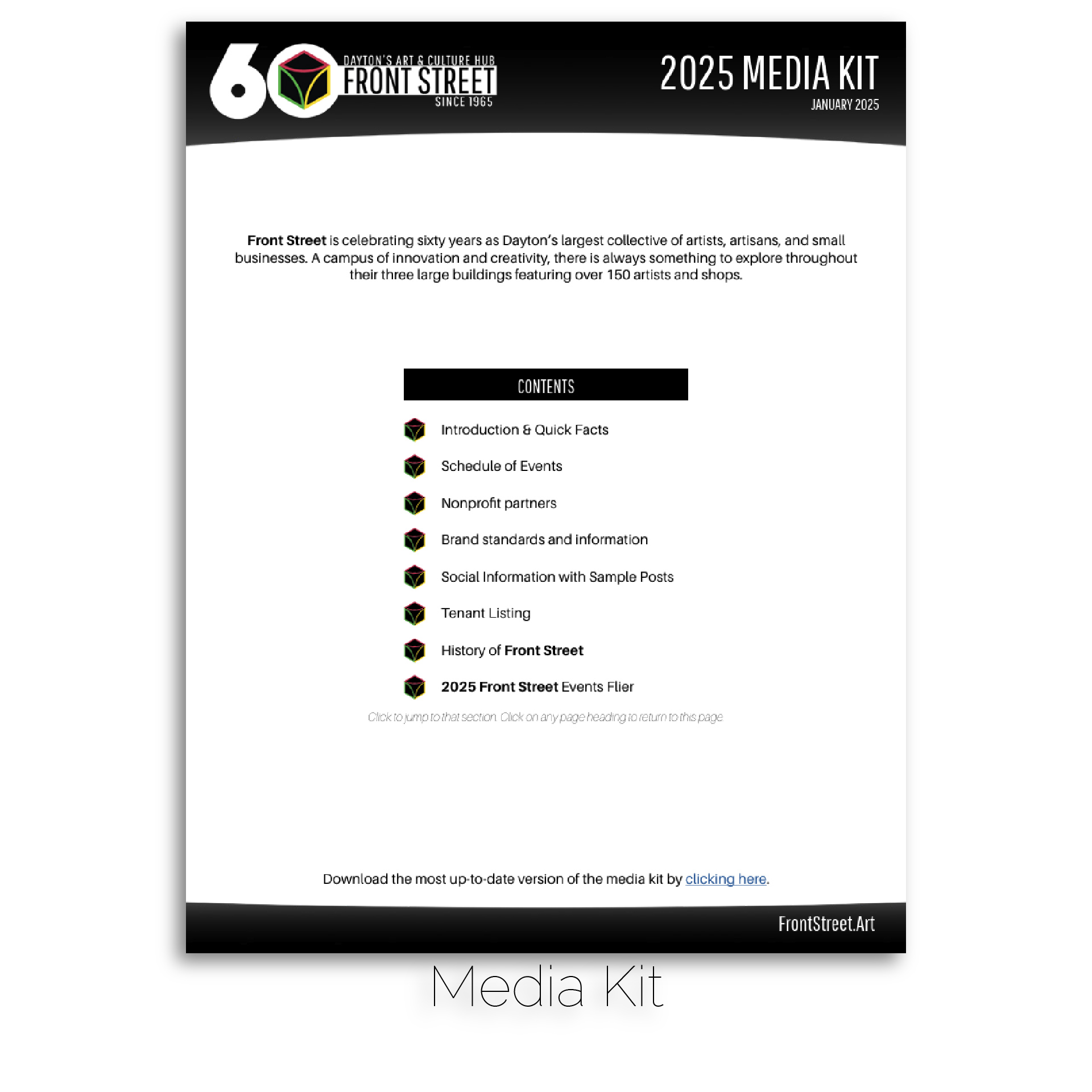 Front Street 2025 media kit to promote their 60th Anniversary.