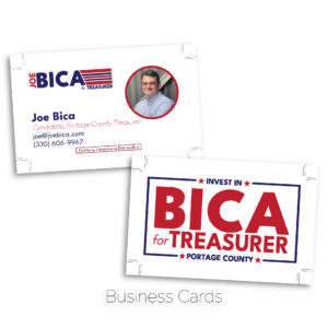 Joe Bica for Portage County Treasurer business cards.