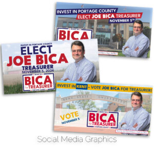 Joe Bica for Portage County Treasurer social media graphics.