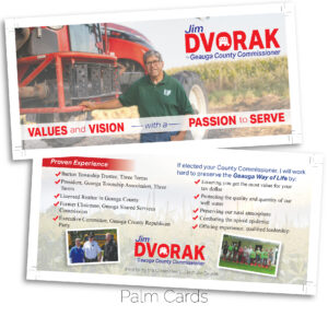 Jim Dvorak for Geauga County Commissioner fair palm card.