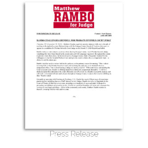 Matt Rambo for Geauga County Probate/Juvenile Judge announcement press release.