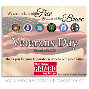 Matt Rambo for Judge Veteran's Day social media post and newspaper advertisement.