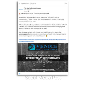 Venice Solutions Group social media post about communications.